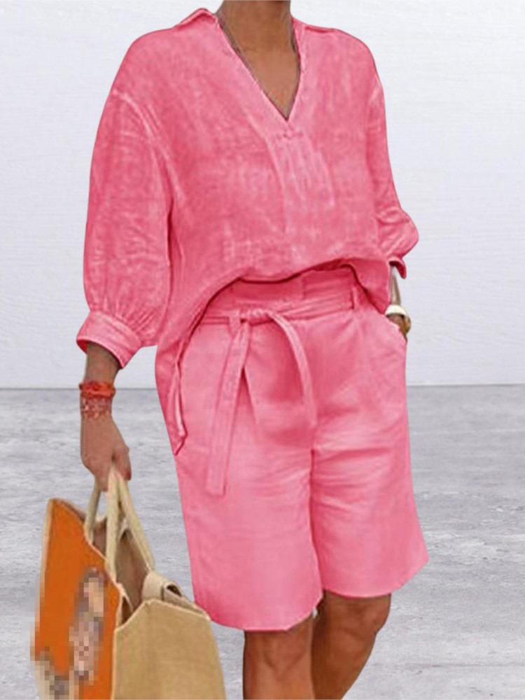 Women Suits Elegant Style Two  - Linen Shirt Breathable avis et prix