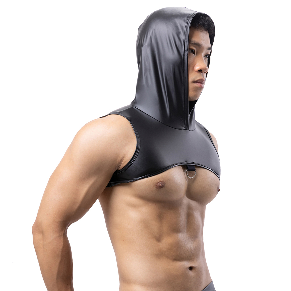 Men Faux Leather Hooded Fitnes - Tank Top Muscle avis et prix
