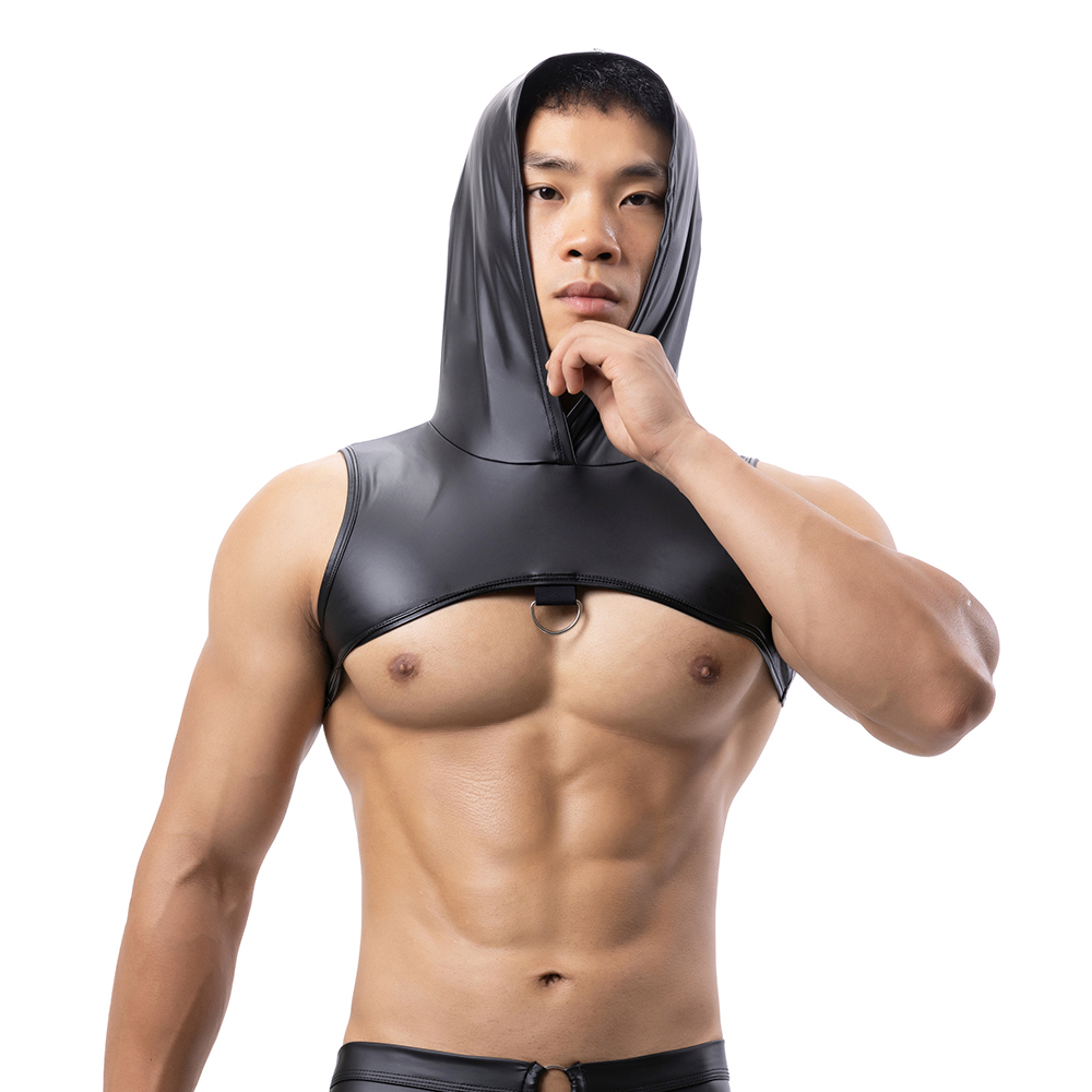 Men Faux Leather Hooded Fitnes - Tank Top Muscle avis et prix