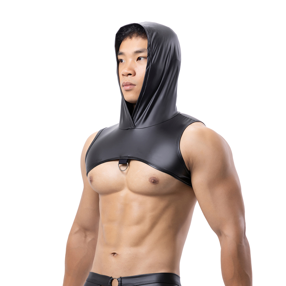 Men Faux Leather Hooded Fitnes - Tank Top Muscle avis et prix