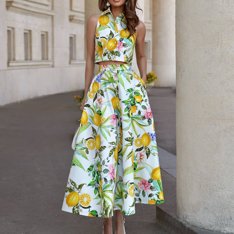 Women's Fashion Lemon Print Sl - Shirt Camp Collar avis et prix