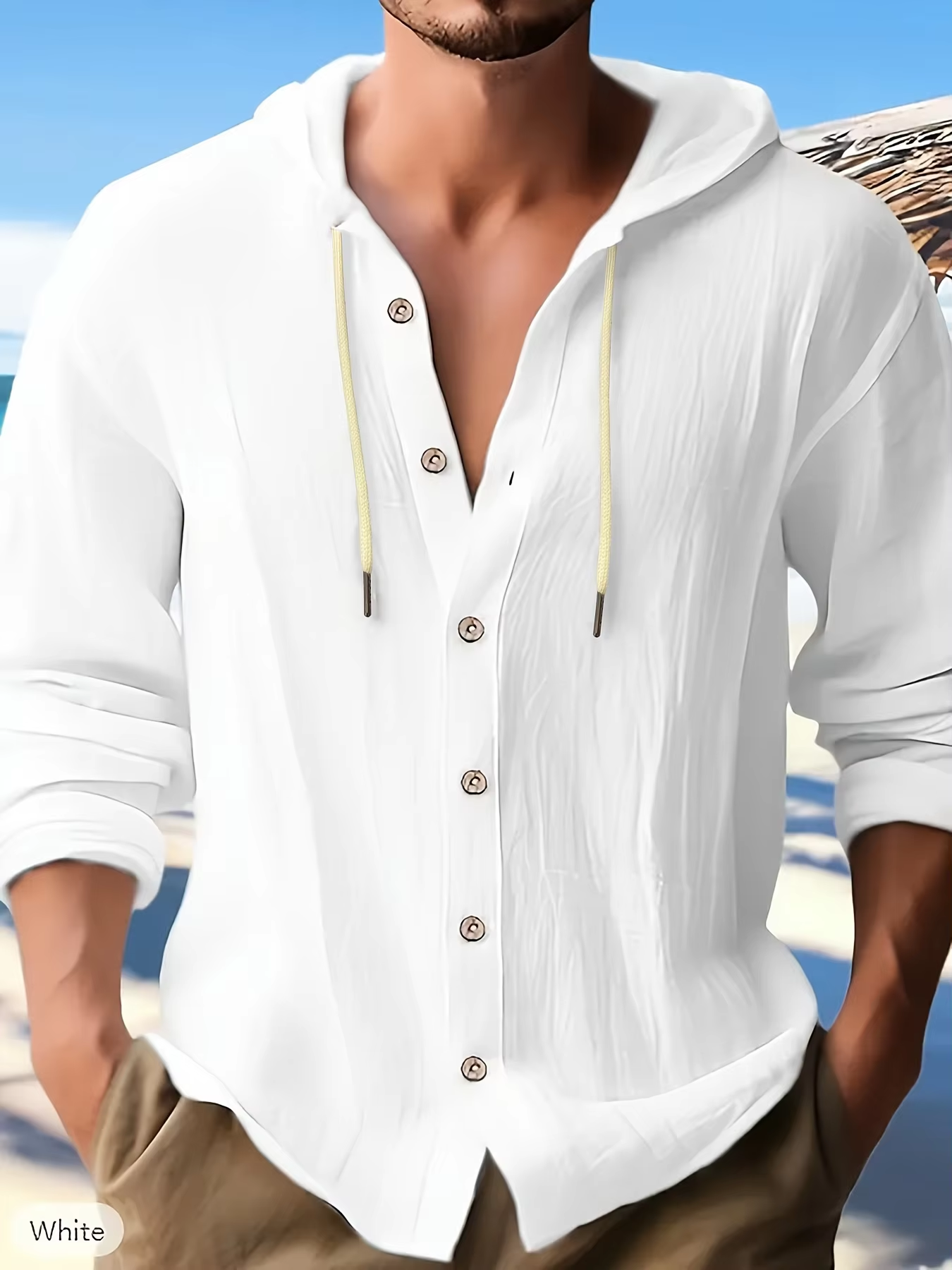 Loose Men's Solid Color Breath - Linen Shirt Breathable avis et prix