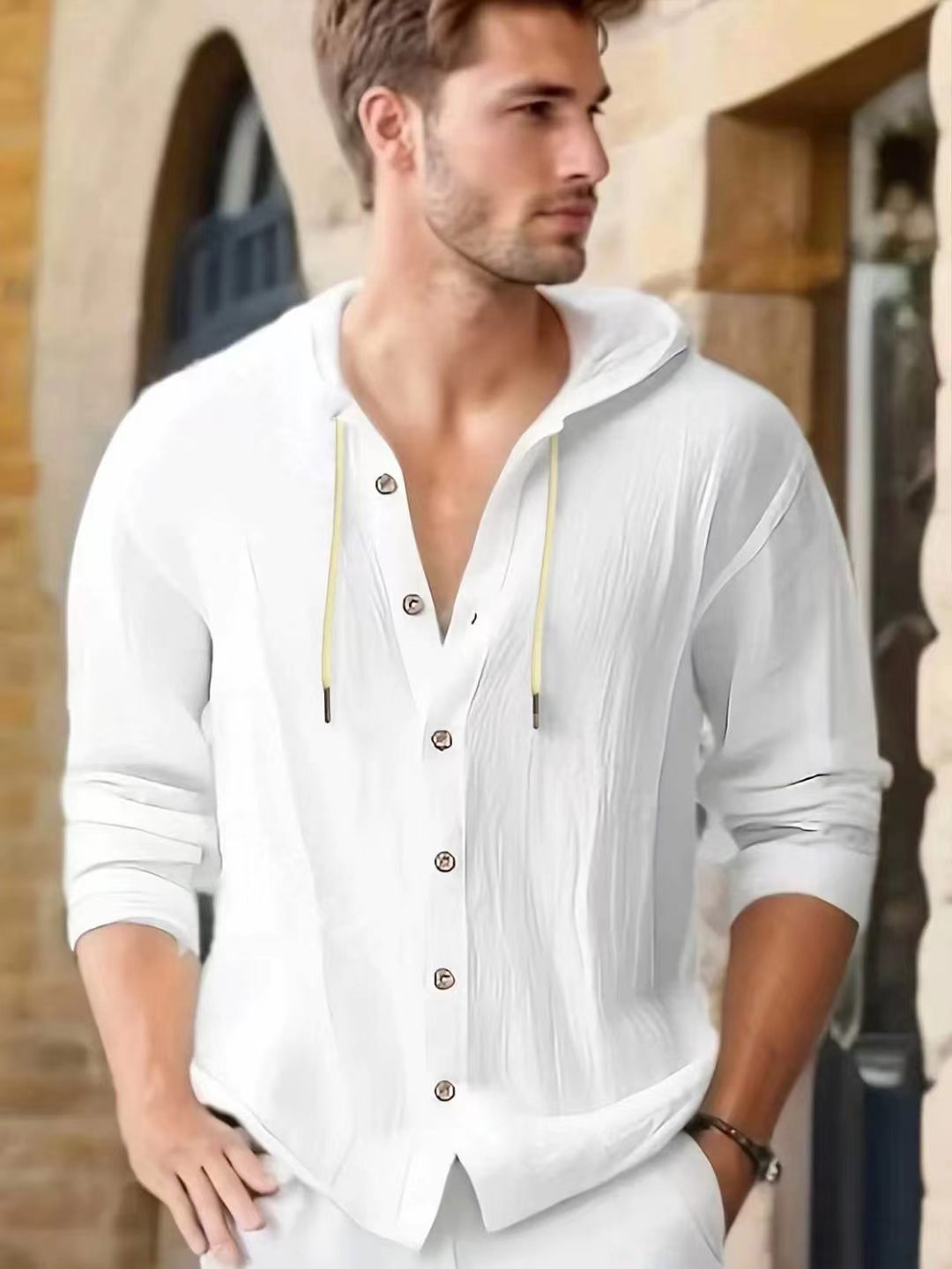 Loose Men's Solid Color Breath - Linen Shirt Breathable avis et prix