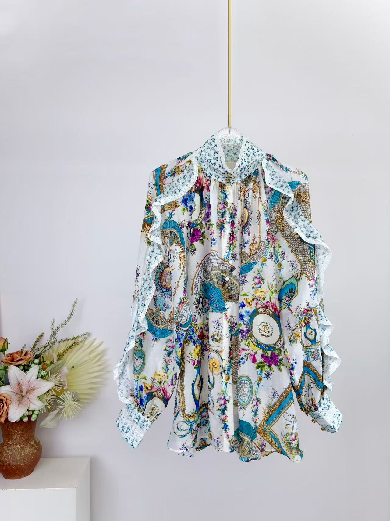 2026 Women Flower Print Set Cr - Linen Shirt Breathable avis et prix