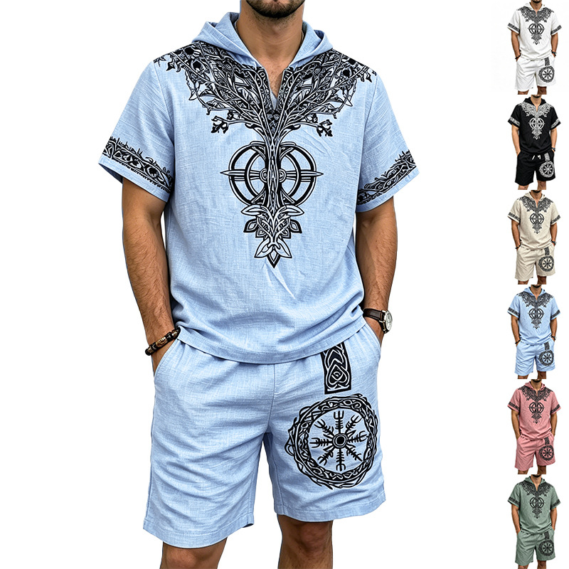 Men Linen Look Viking Tree Pri - Short Linen Drawstring avis et prix