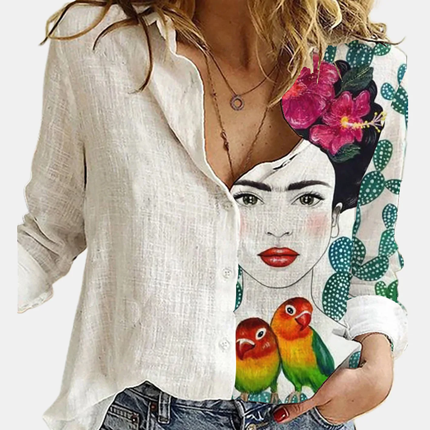 Women Spring And Autumn Long S - Shirt Camp Collar avis et prix