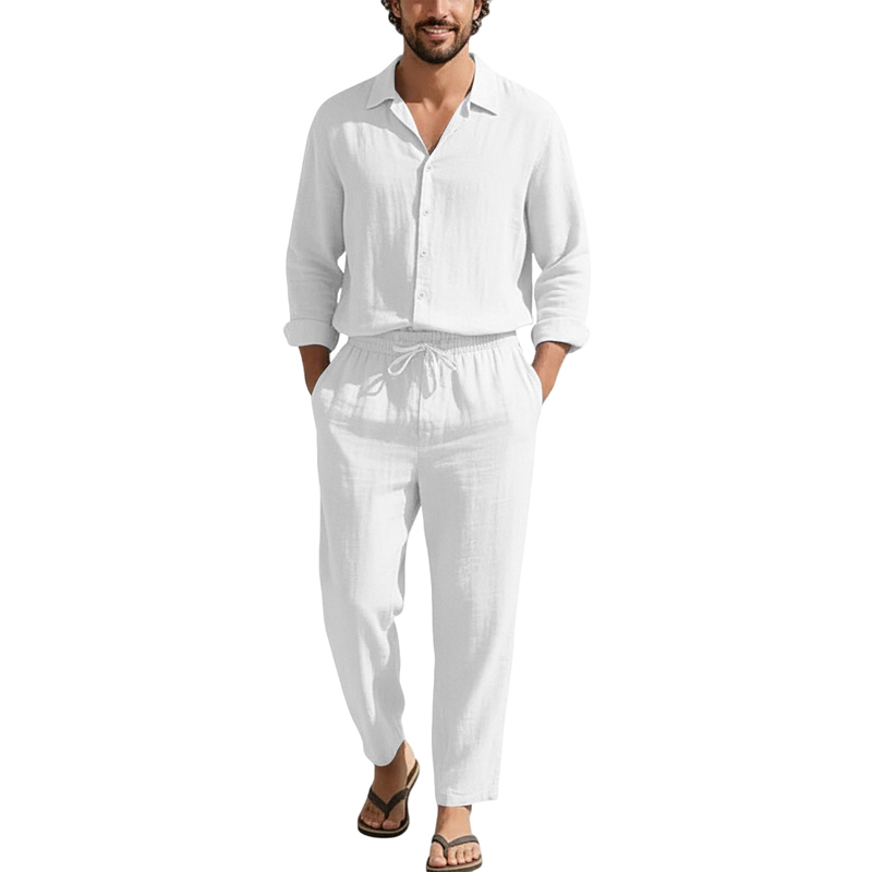 Spring Summer Linen Casual Set - Linen Shirt Breathable avis et prix