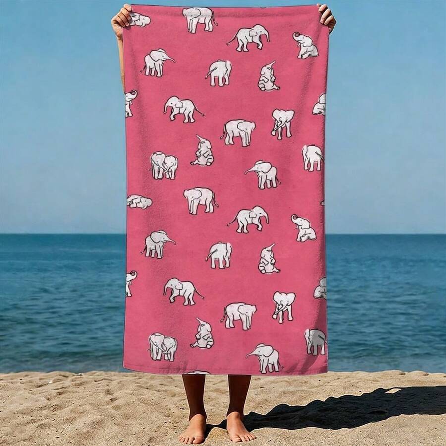 Elephant Pattern, Pink Backgro - Beach Towel Large avis et prix
