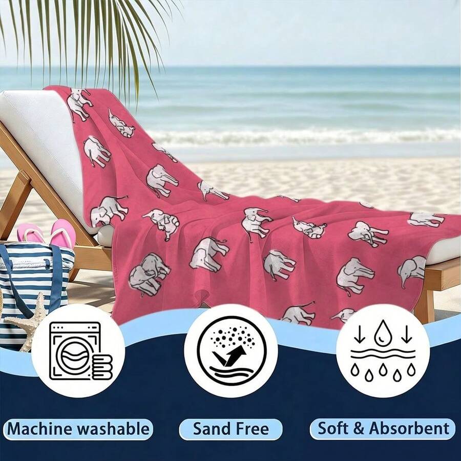 Elephant Pattern, Pink Backgro - Beach Towel Large avis et prix