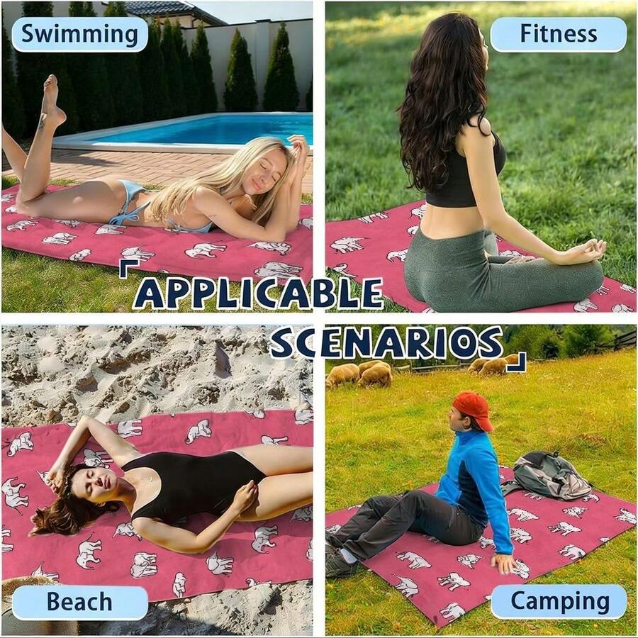Elephant Pattern, Pink Backgro - Beach Towel Large avis et prix