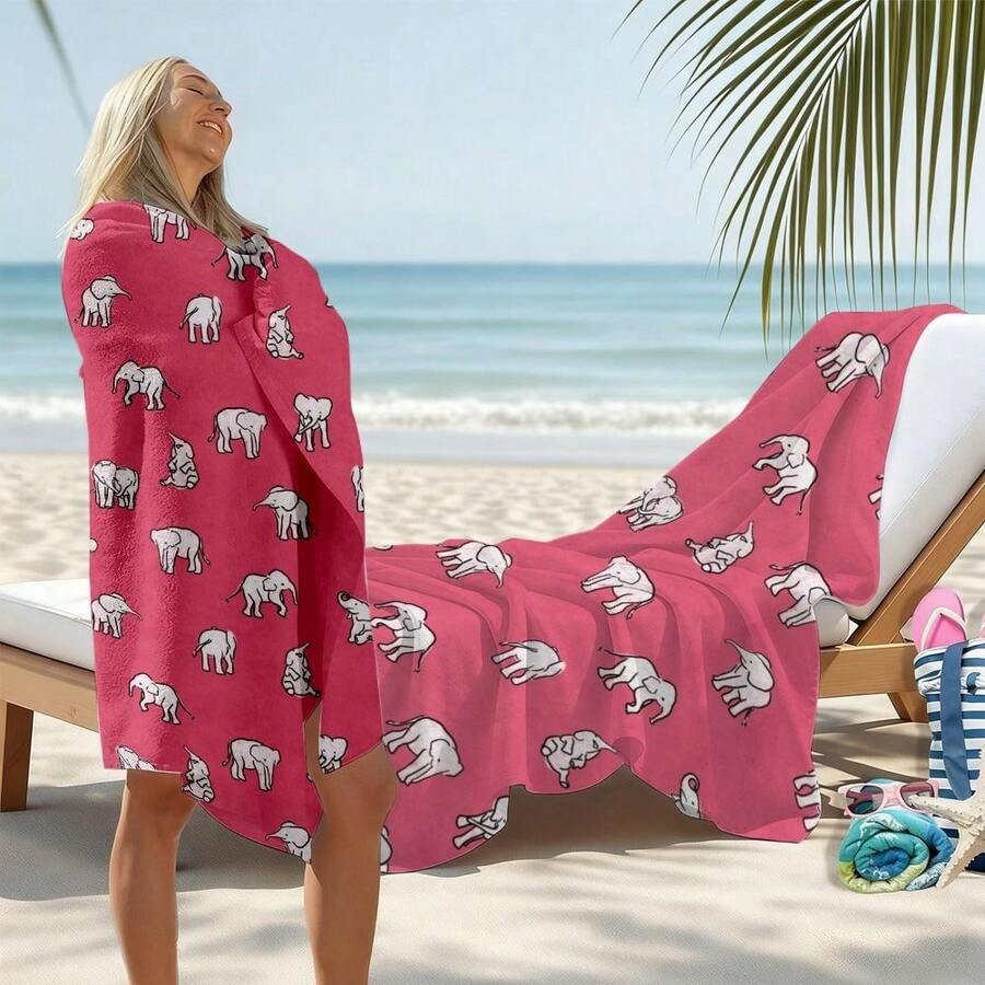 Elephant Pattern, Pink Backgro - Beach Towel Large avis et prix